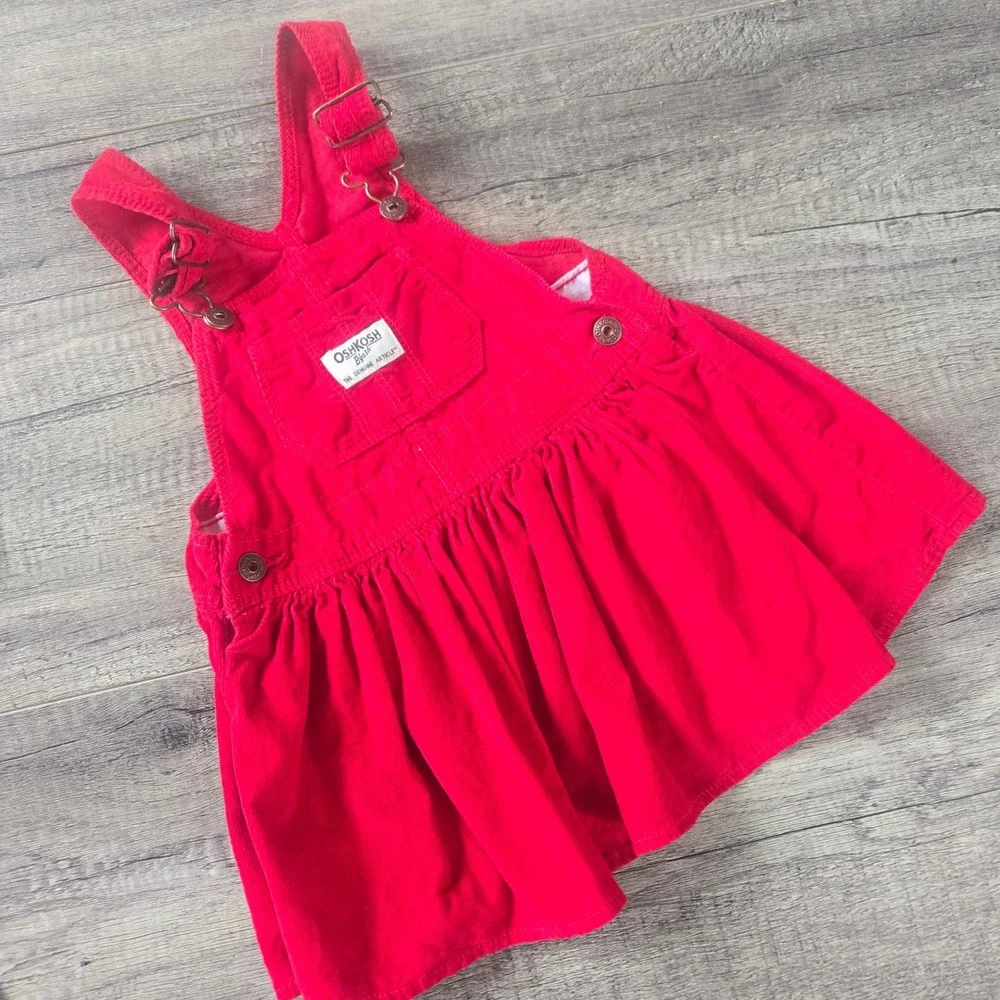 OshKosh Bgosh Red Corduroy Overall Jumper Dress Toddler 24M Vestbak Classic